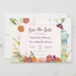 Elegant Watercolor WildblomGarden Wedding Wedding Spara Datumet