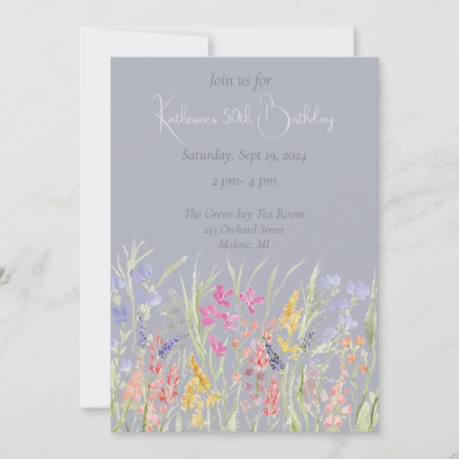 Elegant Watercolor Wildblomma Birthday Inbjudningar (Framsida)
