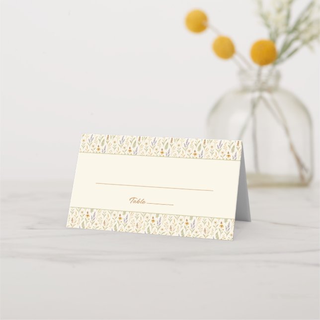 Elegant Watercolor Wildblomma Blommigt Bröllop Placeringskort (Framsida)