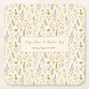Elegant Watercolor Wildblomma Blommigt Bröllop Underlägg Papper Kvadrat