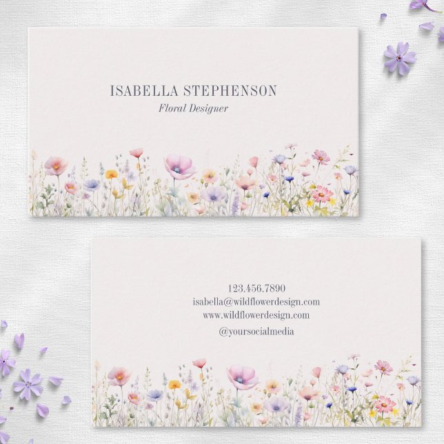 Elegant Watercolor Wildblomma Blommigt Design Visitkort (Skapare uppladdad)