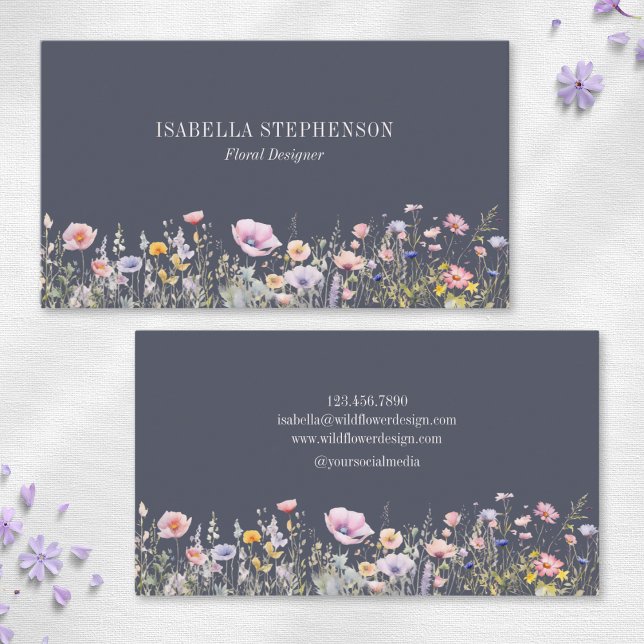 Elegant Watercolor Wildblomma Blommigt Design Visitkort (Skapare uppladdad)