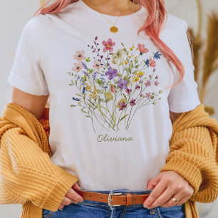 Elegant Watercolor Wildblomma Botanical T Shirt