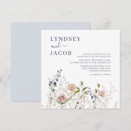 Elegant Watercolor Wildblomma Dusty Blue Bröllop Inbjudningar