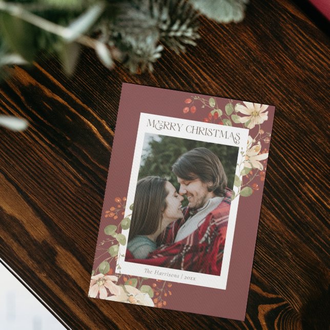 Elegant Watercolor Wildblomma God jul Julkort (Skapare uppladdad)