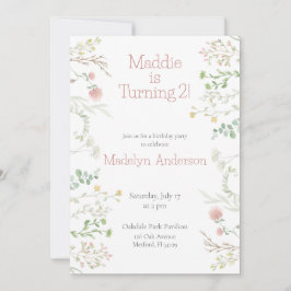 Elegant Watercolor Wildblomma Gräns Birthday Inbjudningar