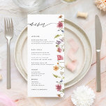 Elegant Watercolor Wildblomme Blommigt Bröllop Men Meny<br><div class="desc">Elegant Watercolor Blommigt Bröllop Menu! Visning den här vår-vildblommans temameny på babyduschen bord. Menykort för Little Wildblomma Vår Girl Baby Shower</div>