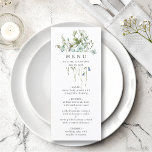 Elegant Watercolor Wildblomme Bröllop Menu Meny<br><div class="desc">Den här elegant bröllop-menyn har vackra,  handmålade,  vildblommor som ordnats som en bukett,  perfekt för vår,  sommar eller fallbröllop. Om du vill ha en mer avancerad anpassning av den här designen klickar du på BLUE DESIGN VERKTYG ovan! Matchande objekt är också tillgängliga.</div>