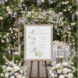 Elegant Watercolor Wildblomme Bröllop Välkommen Poster