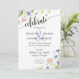 Elegant Watercolor Wildblomme Giftermål Förlovning Inbjudningar