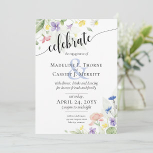 Elegant Watercolor Wildblomme Giftermål Förlovning Inbjudningar