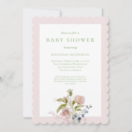 Elegant Watercolor Wildblomme Rosa Baby Shower Inbjudningar