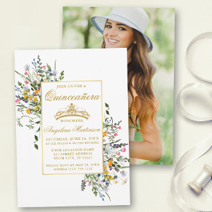 Elegant Watercolor Wildblommor Photo Quinceanera Inbjudningar