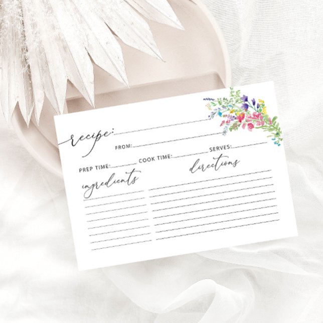 Elegant Watercolor Wildblommor Recept Card (Skapare uppladdad)