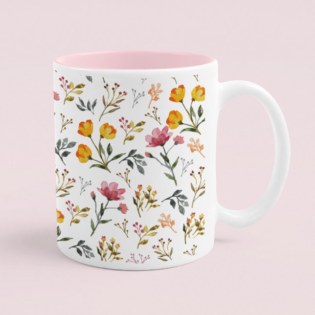 Elegant Watercolor Wildbloms Rosa Coffee Mugg (Skapare uppladdad)