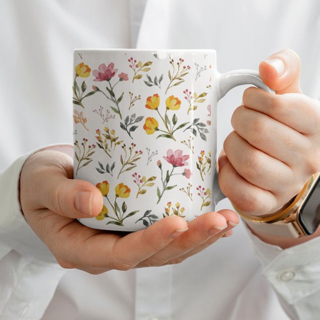 Elegant Watercolor WildblomWhite Kaffemugg (Skapare uppladdad)