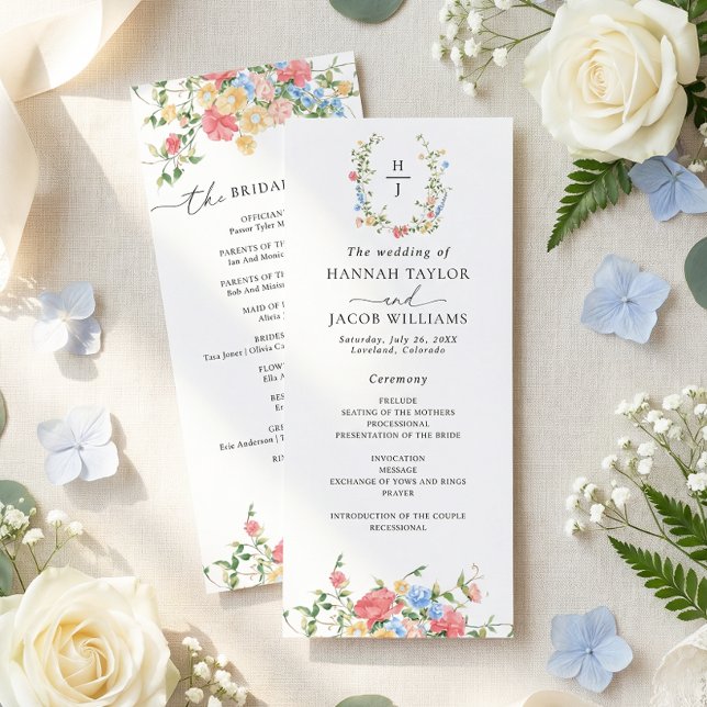 Elegant Watercolor Wildflower Wedding Program (Skapare uppladdad)
