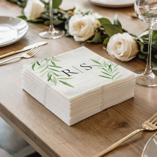 Elegant Watercolor Willow Möhippa Monogram Pappersservett