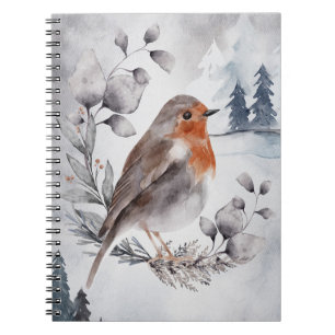 Elegant Watercolor Winter American Robin Anteckningsbok