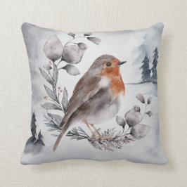 Elegant Watercolor Winter American Robin jul Kudde