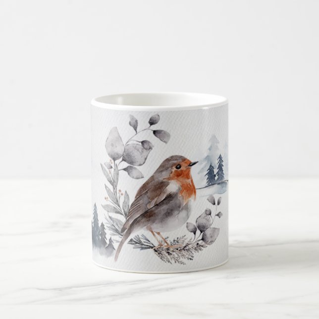 Elegant Watercolor Winter American Robin Kaffemugg (Center)