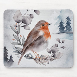 Elegant Watercolor Winter American Robin Musmatta