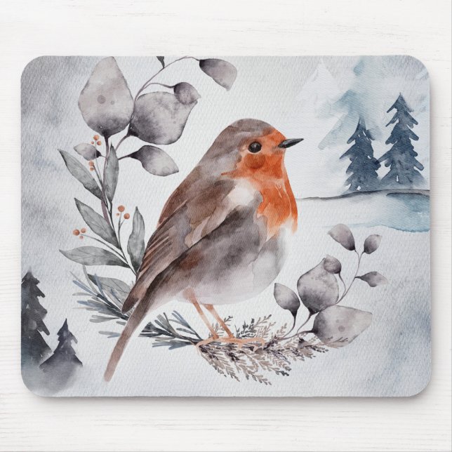 Elegant Watercolor Winter American Robin Musmatta (Framsidan)