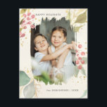 Elegant Watercolor Winter Berries & Greenery Photo Helg Vykort<br><div class="desc">Skicka en festiv och elegant underskattad blommigt av helgdag med sprejsprejer av pastellfärgade vinterbär från stil och grönt med guld-gnistor på varm kru-bakgrund med en unik stil-fotomall för vattenfärg och redigerbar text fält. Baksidan har kompletterande blommigt,  matchande bakgrund och ytterligare redigerbar fält.</div>