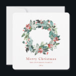 Elegant Watercolor Winter Berry Greenery Wandan Julkort<br><div class="desc">Vinterbergens gröna andetag i elegant,  helgdag kort. Funktioner,  festiv rustik röd text och samordning av starkt stöd för röd färg.</div>