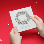Elegant Watercolor Winter Berry Greenery Wandan Julkort<br><div class="desc">Vinterbergens gröna andetag i elegant,  helgdag kort. Kännetecken,  fin,  rustik,  blå text och samordning av den fasta,  blå baksidan av färg.</div>