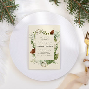 Elegant Watercolor Winter Greenery Bröllop Inbjudningar