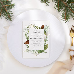 Elegant Watercolor Winter Greenery Bröllop Inbjudningar