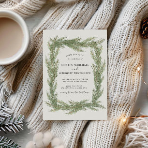 Elegant Watercolor Winter Greenery Bröllop Inbjudningar