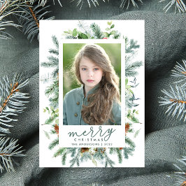 Elegant Watercolor Winter Greenery Photo Julkort