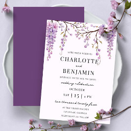 Elegant Watercolor Wisteria Gren Garden Wedding Inbjudningar