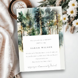 Elegant Watercolor Woodland Forest Birthday Inbjudningar