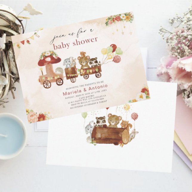 Elegant Watercolor Woodland party Baby Shower Inbjudningar (Skapare uppladdad)