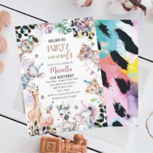 Elegant Watercolorild child safari animals 4th Bi Inbjudningar