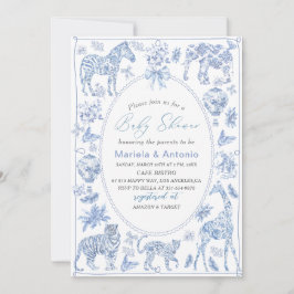 Elegant WatercolorToile Safari Chinoiserie Baby S Inbjudningar