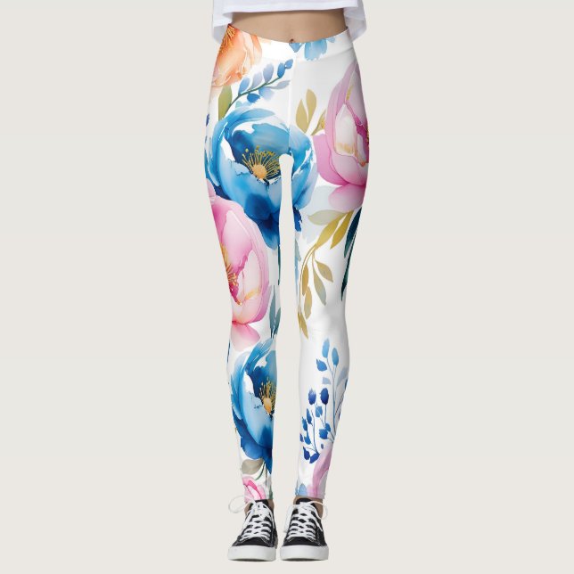 🌸 Elegant Watercolou Blommigt Leggings - Chic & s (Framsida)