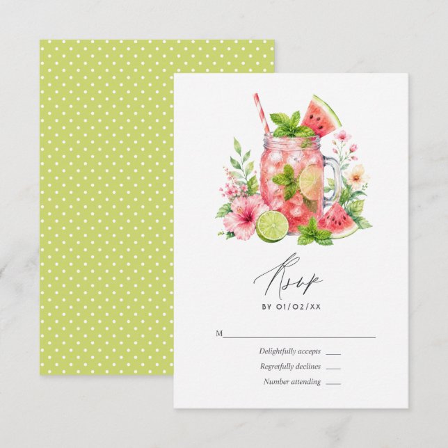 Elegant Watermelon Mojito Blommig Bröllop OSA Kort (Fram/baksida)