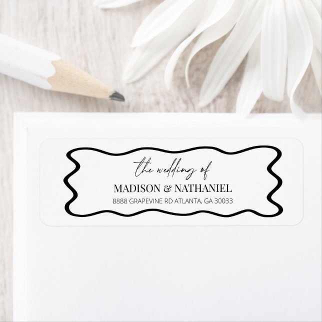 Elegant Wavy Border Wedding Return Address Returadress Etikett (Insitu)