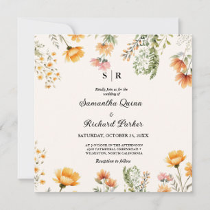 Elegant Weadow Wildblommonogram Bröllop Inbjudningar