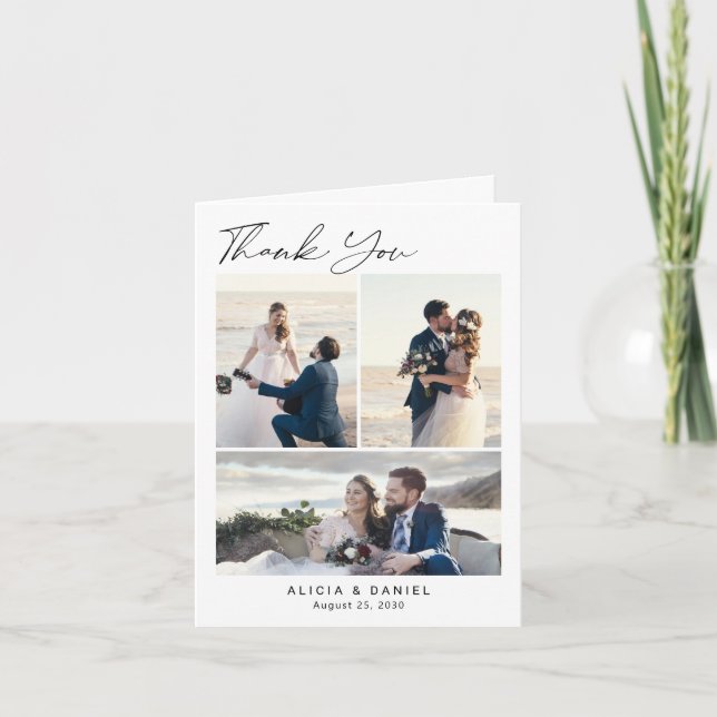 Elegant wedding 4 photo collage tack kort (Framsida)