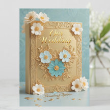 Elegant Wedding Book Blue White Gold Flowers