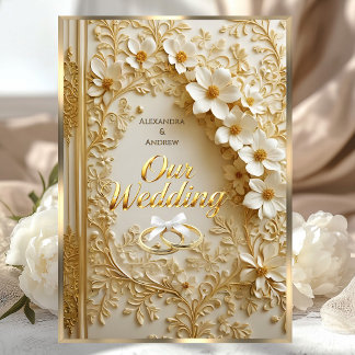 Elegant Wedding Book Ornate Gold White Floral Inbjudningar