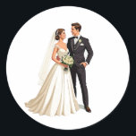 Elegant Wedding Couple Sticker Runt Klistermärke<br><div class="desc">A beautifully illustrated sticker of a bride and groom in wedding attire,  perfect for adding a romantic touch to any item!</div>