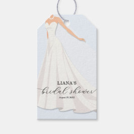 Elegant Wedding Dress Bridal Shower Blue Favor Presentetikett