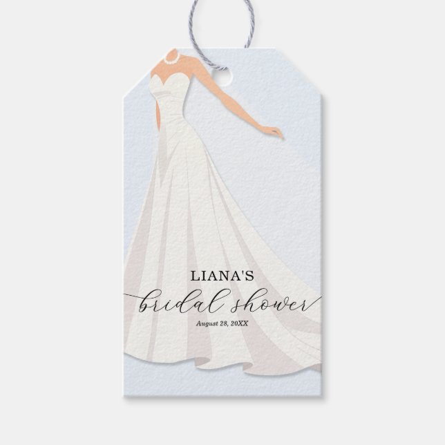 Elegant Wedding Dress Bridal Shower Blue Favor Presentetikett (Framsidan)