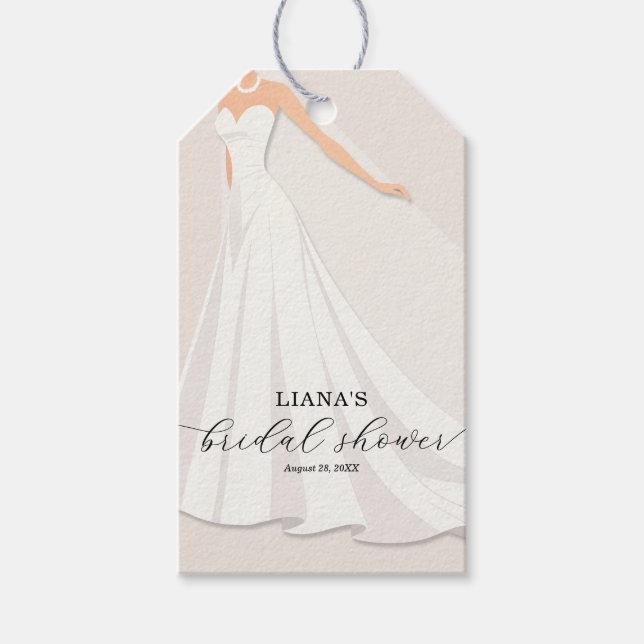 Elegant Wedding Dress Bridal Shower Favor Presentetikett (Framsidan)